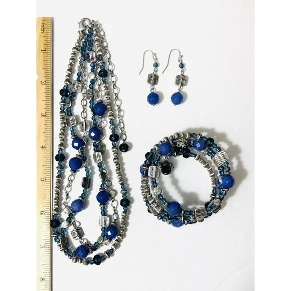 Antique PREMIER DESIGNS Blue Necklace Earrings and Bracelet Set - Picture 9 of 12